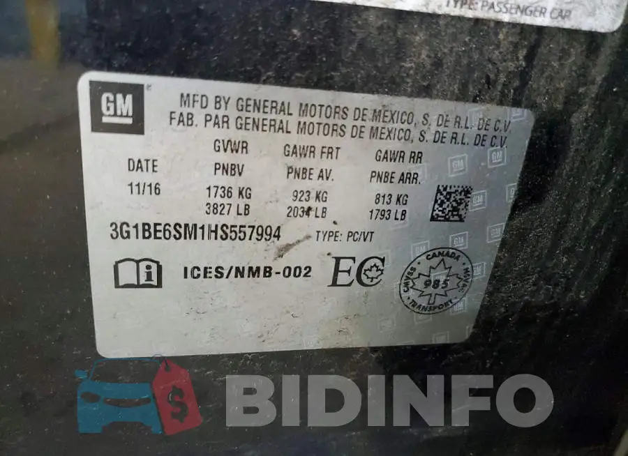 3G1BE6SM1HS557994 Photo# 12