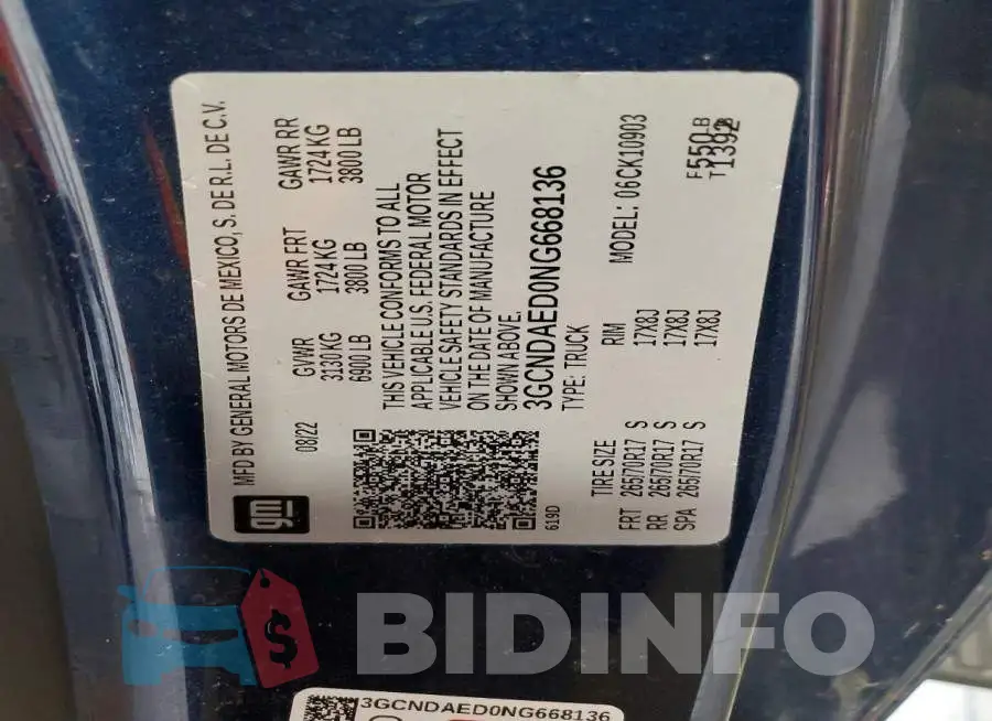 3GCNDAED0NG668136 Photo# 12