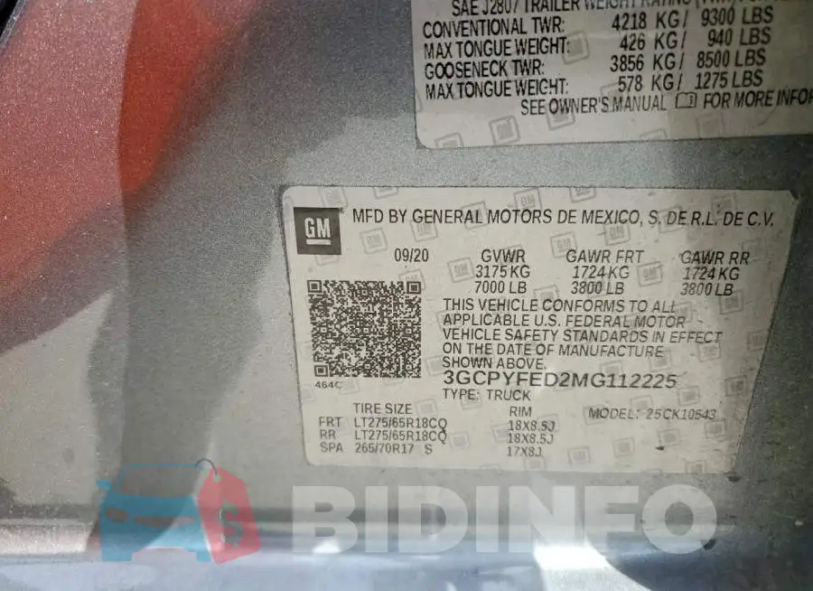 3GCPYFED2MG112225 Photo# 12