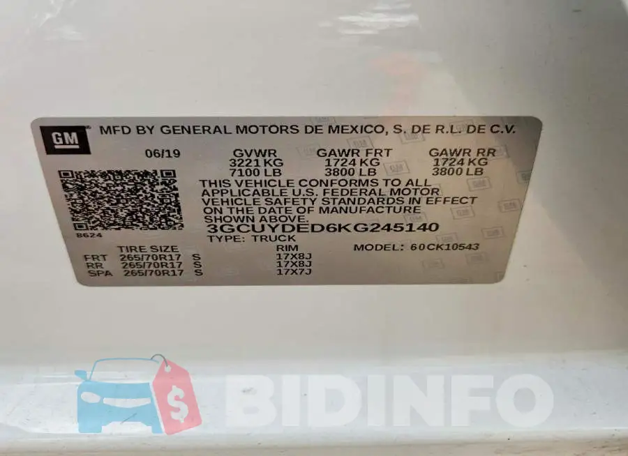 3GCUYDED6KG245140 Photo# 12