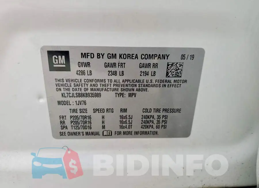KL7CJLSB8KB935989 Photo# 13