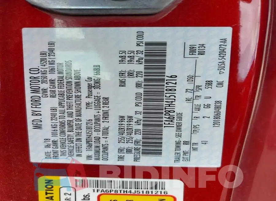 1FA6P8TH4J5181216 Photo# 12