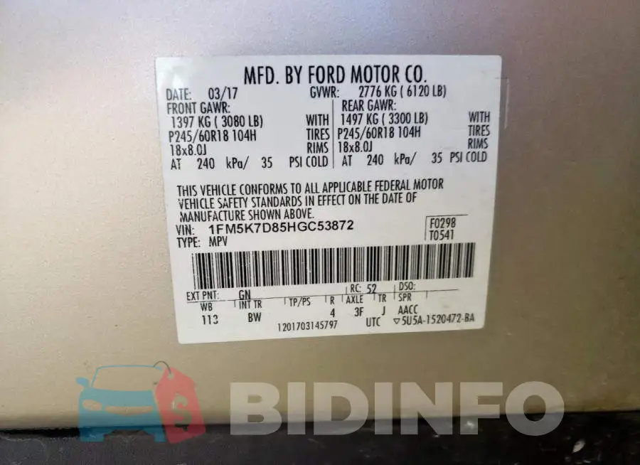 1FM5K7D85HGC53872 Photo# 13