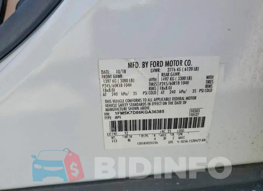 1FM5K7D86KGA36385 Photo# 13