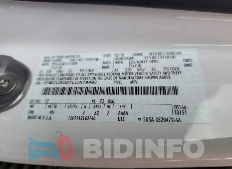1FMCU0G67LUA79493 Photo# 12