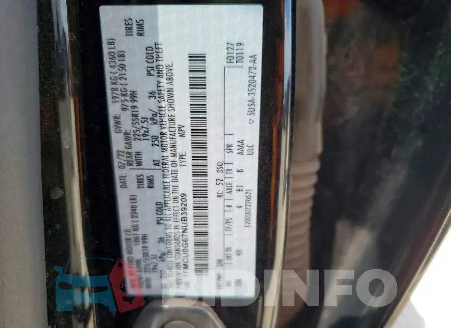 1FMCU0G67NUB39209 Photo# 12