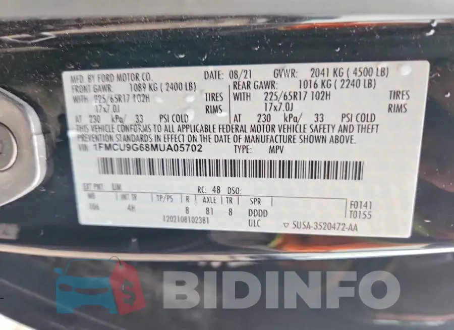 1FMCU9G68MUA05702 Photo# 13