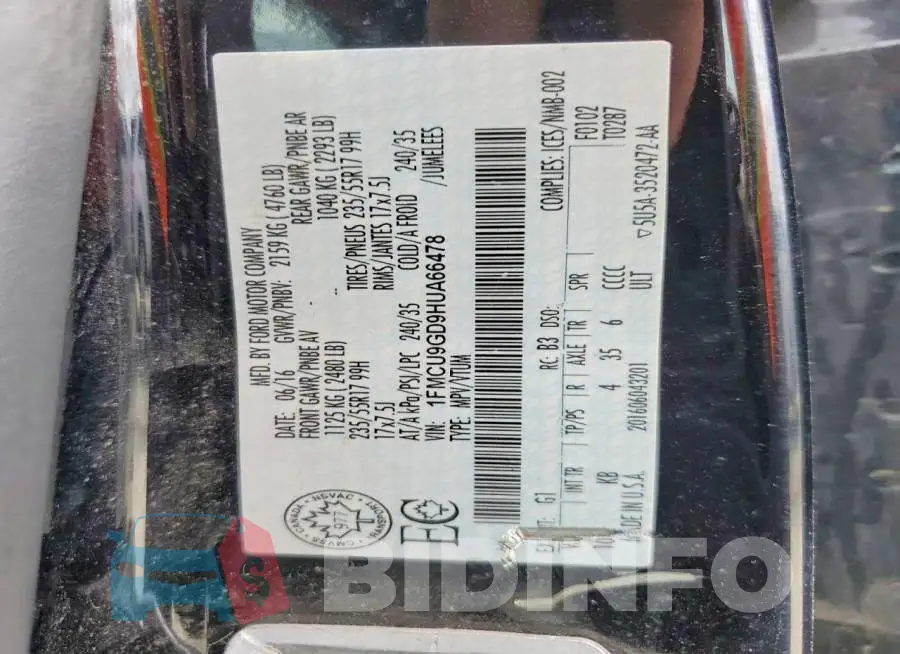 1FMCU9GD9HUA66478 Photo# 13