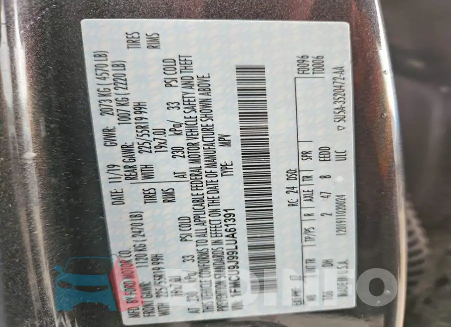 1FMCU9J99LUA61391 Photo# 12