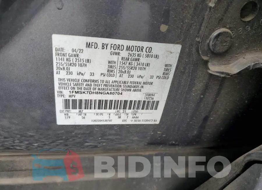 1FMSK7DH8NGA80704 Photo# 14