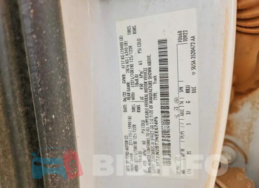 1FT8W2BT3NEE67489 Photo# 12