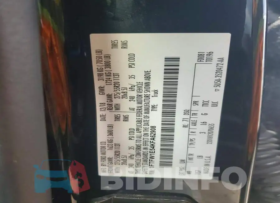 1FTFW1E54KFA62908 Photo# 13