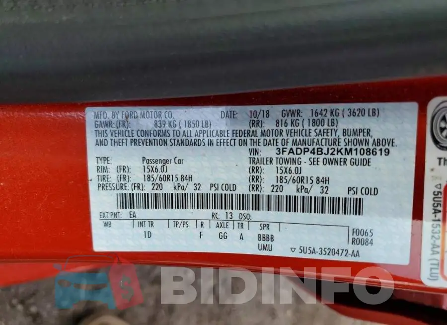 3FADP4BJ2KM108619 Photo# 13