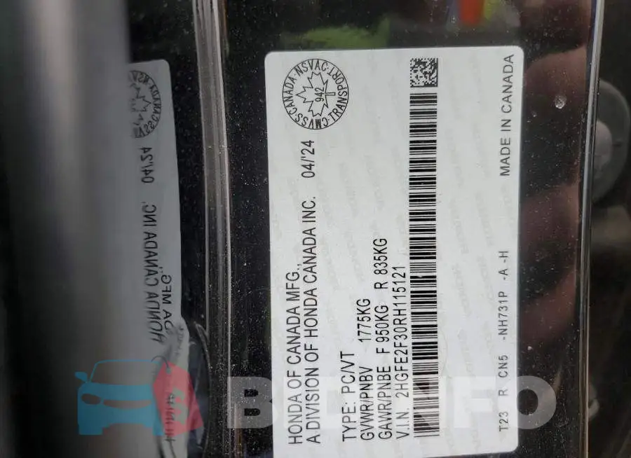 2HGFE2F30RH115121 Photo# 13