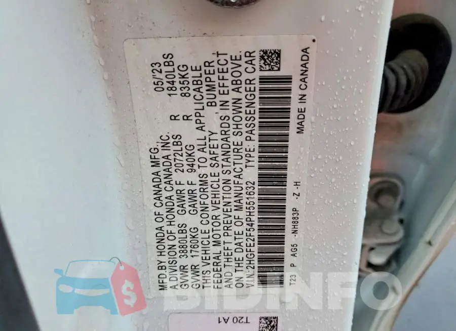 2HGFE2F54PH551632 Photo# 13