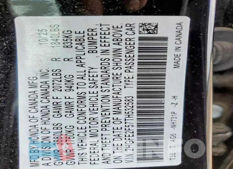 2HGFE2F57TH532583 Photo# 12
