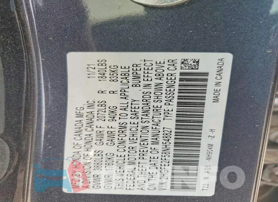 2HGFE2F58NH548827 Photo# 12