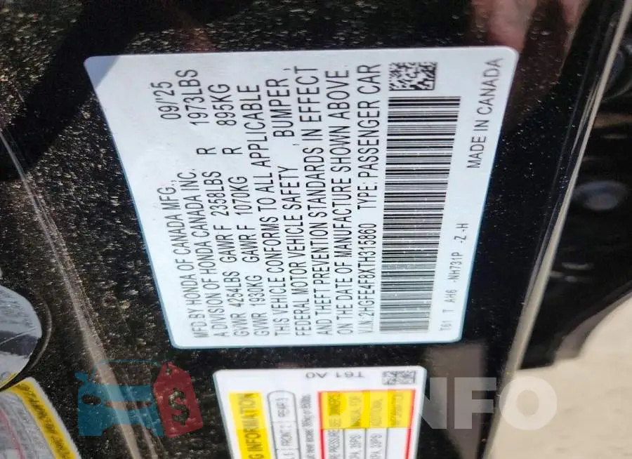 2HGFE4F8XTH315860 Photo# 12
