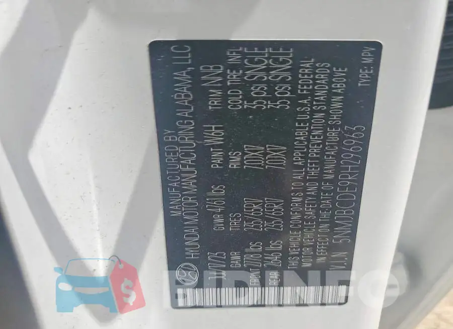 5NMJBCDE9RH296963 Photo# 12