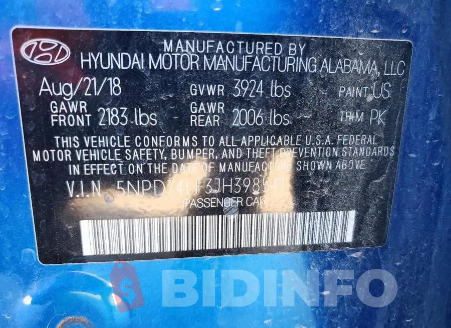 5NPD74LF3JH398541 Photo# 13
