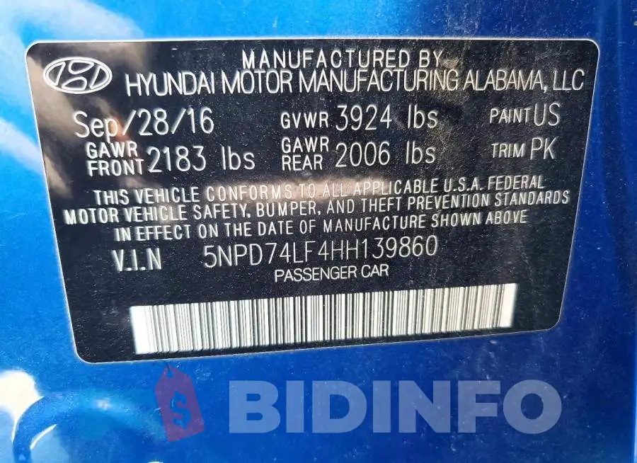 5NPD74LF4HH139860 Photo# 12