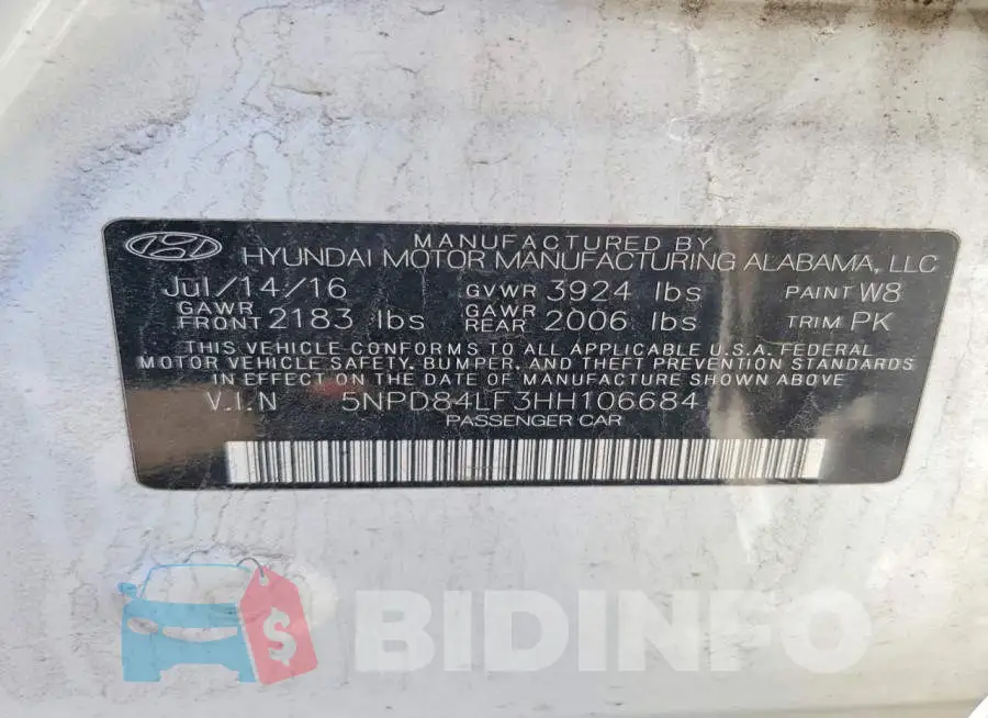 5NPD84LF3HH106684 Photo# 12