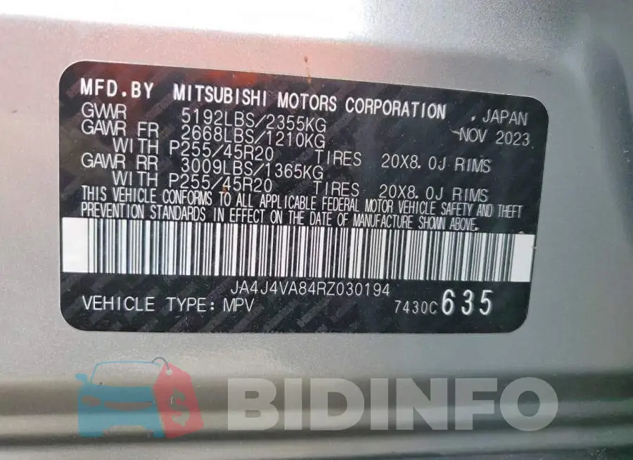 JA4J4VA84RZ030194 Photo# 14