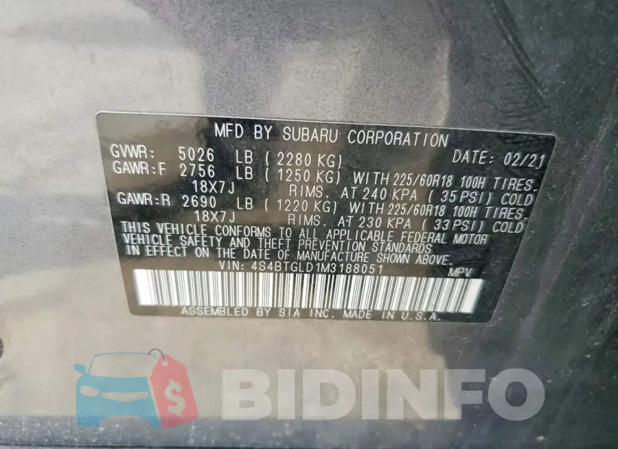4S4BTGLD1M3188051 Photo# 13