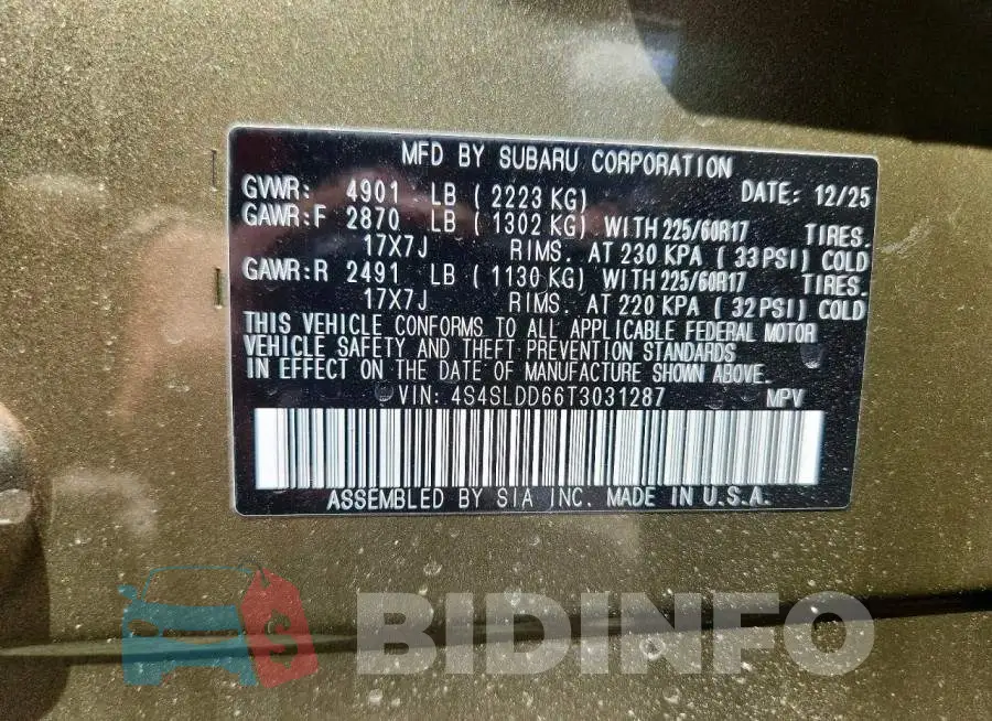 4S4SLDD66T3031287 Photo# 12