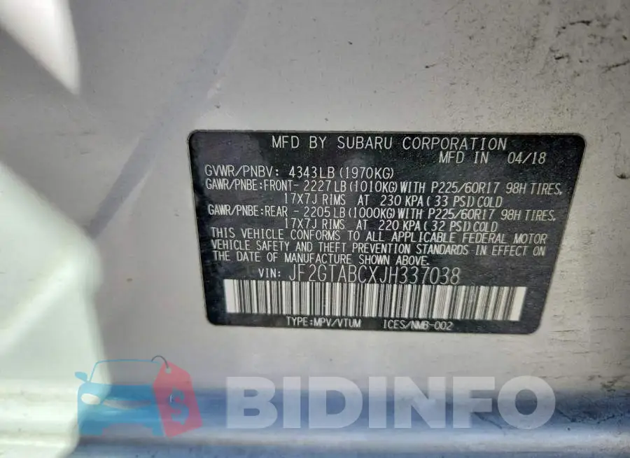 JF2GTABCXJH337038 Photo# 13