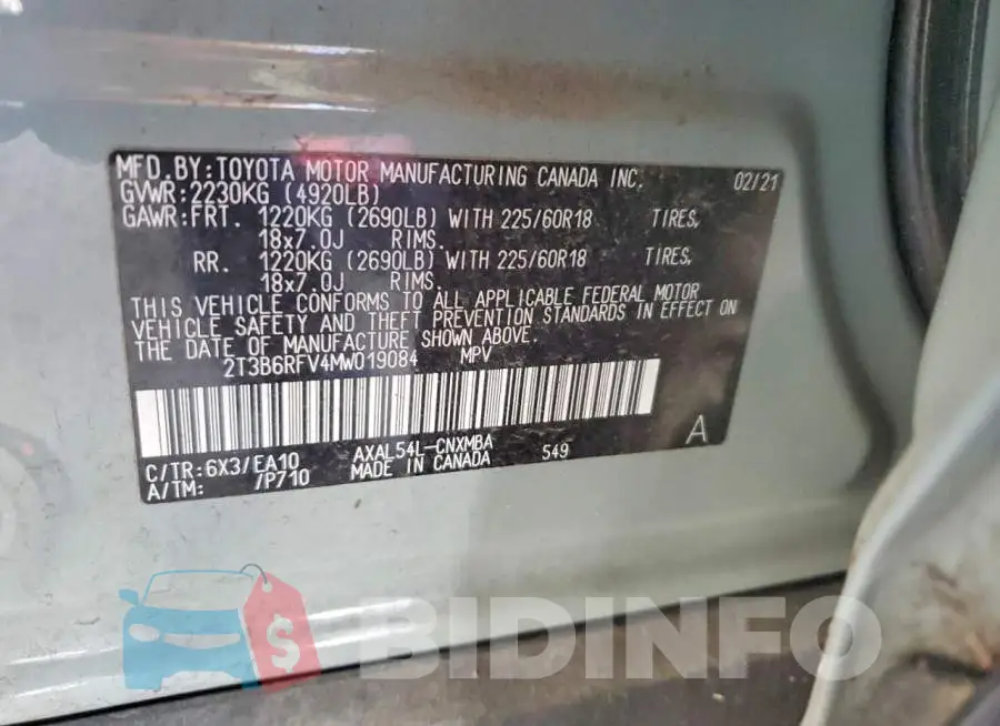 2T3B6RFV4MW019084 Photo# 12