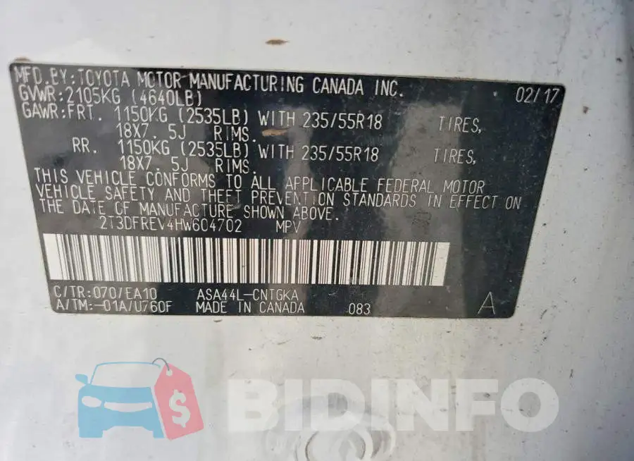 2T3DFREV4HW604702 Photo# 14