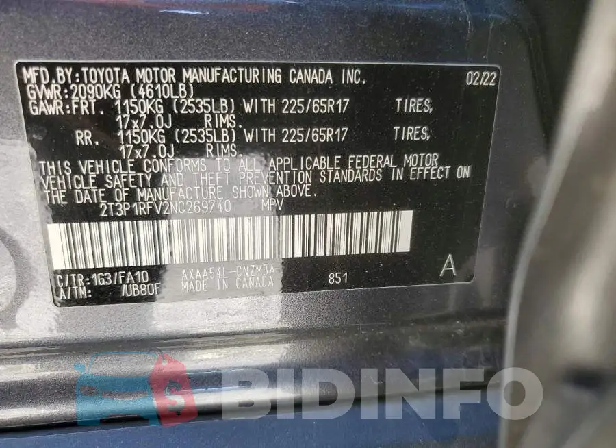 2T3P1RFV2NC269740 Photo# 13