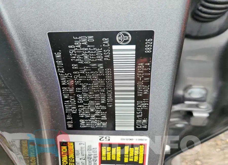 4T1DAACK3SU588999 Photo# 13