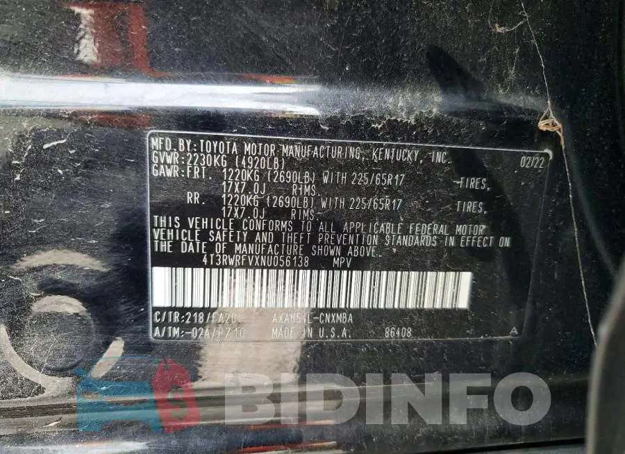 4T3RWRFVXNU056138 Photo# 13