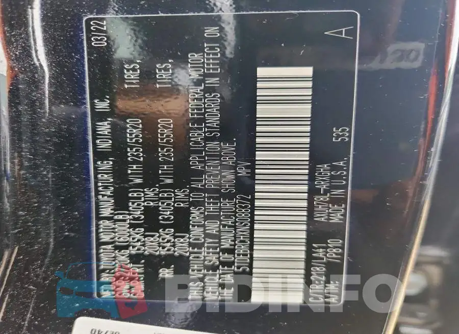 5TDEBRCHXNS088372 Photo# 13