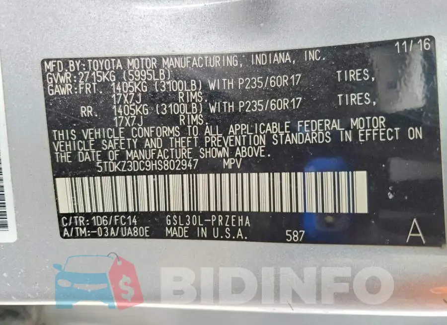 5TDKZ3DC9HS802947 Photo# 14