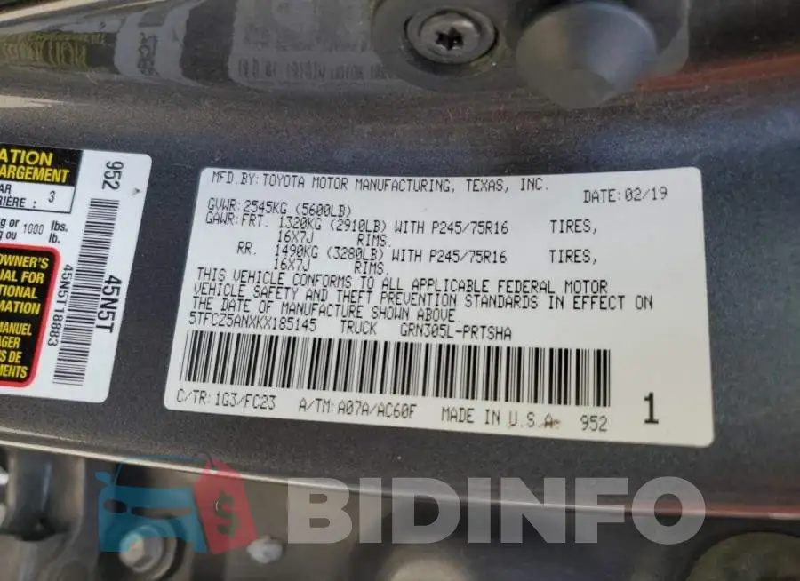 5TFCZ5ANXKX185145 Photo# 12