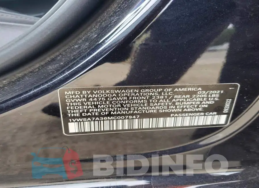 1VWSA7A36MC007947 Photo# 12