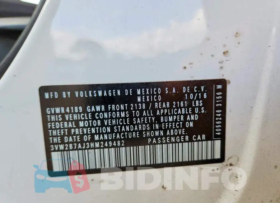 3VW2B7AJ3HM249482 Photo# 12