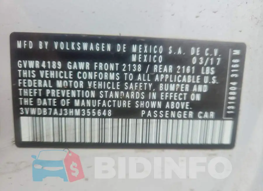 3VWDB7AJ3HM355648 Photo# 12