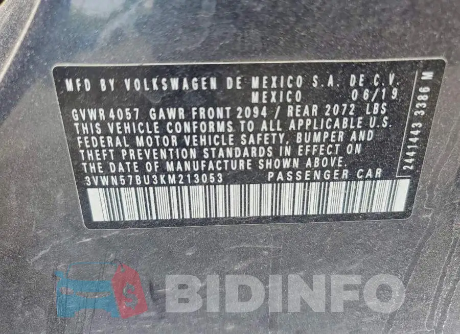 3VWN57BU3KM213053 Photo# 12