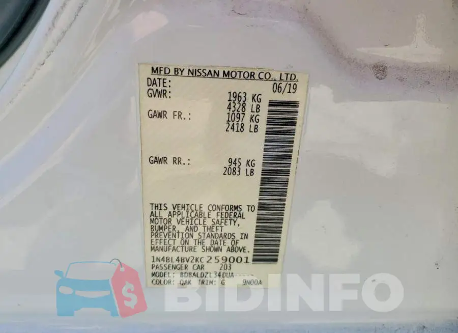1N4BL4BV2KC259001 Photo# 12