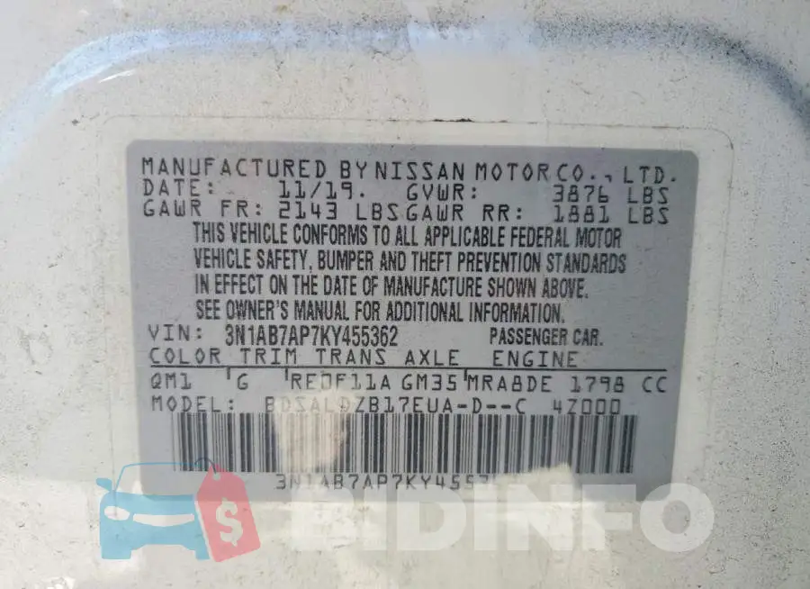 3N1AB7AP7KY455362 Photo# 12