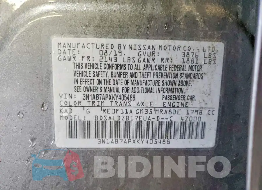 3N1AB7APXKY405488 Photo# 13
