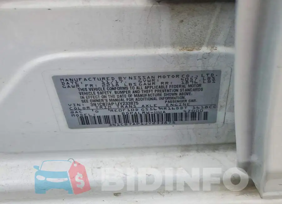 3N1CB7AP1JY233875 Photo# 12