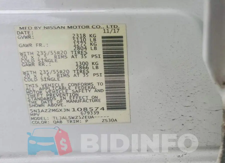 5N1AZ2MGXJN108574 Photo# 12