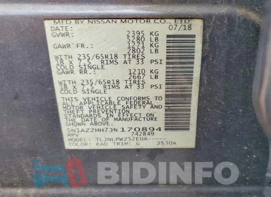 5N1AZ2MH7JN170894 Photo# 13