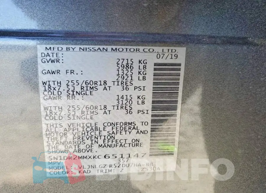 5N1DR2MMXKC651147 Photo# 13