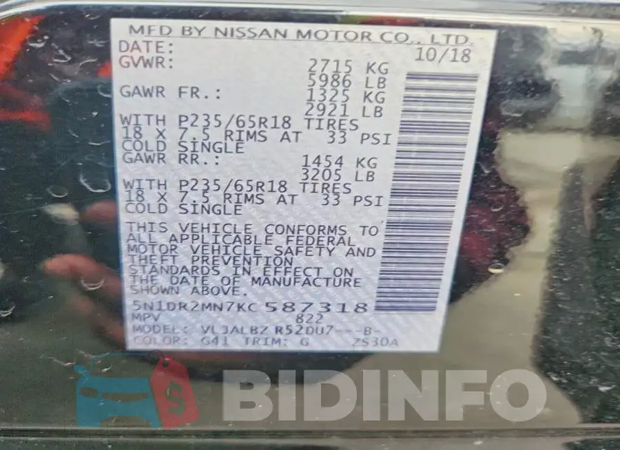 5N1DR2MN7KC587318 Photo# 13